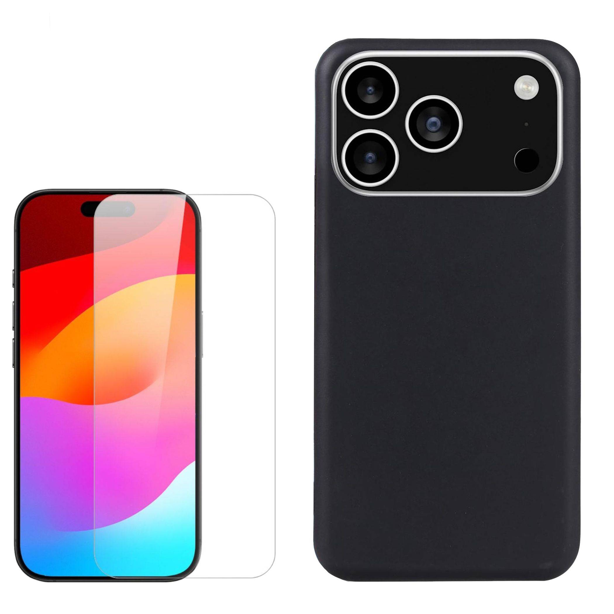 Silikon Handyhülle + Schutzglas für Apple iPhone 18 Pro TPU Set 2 in 1 Schwarz-0
