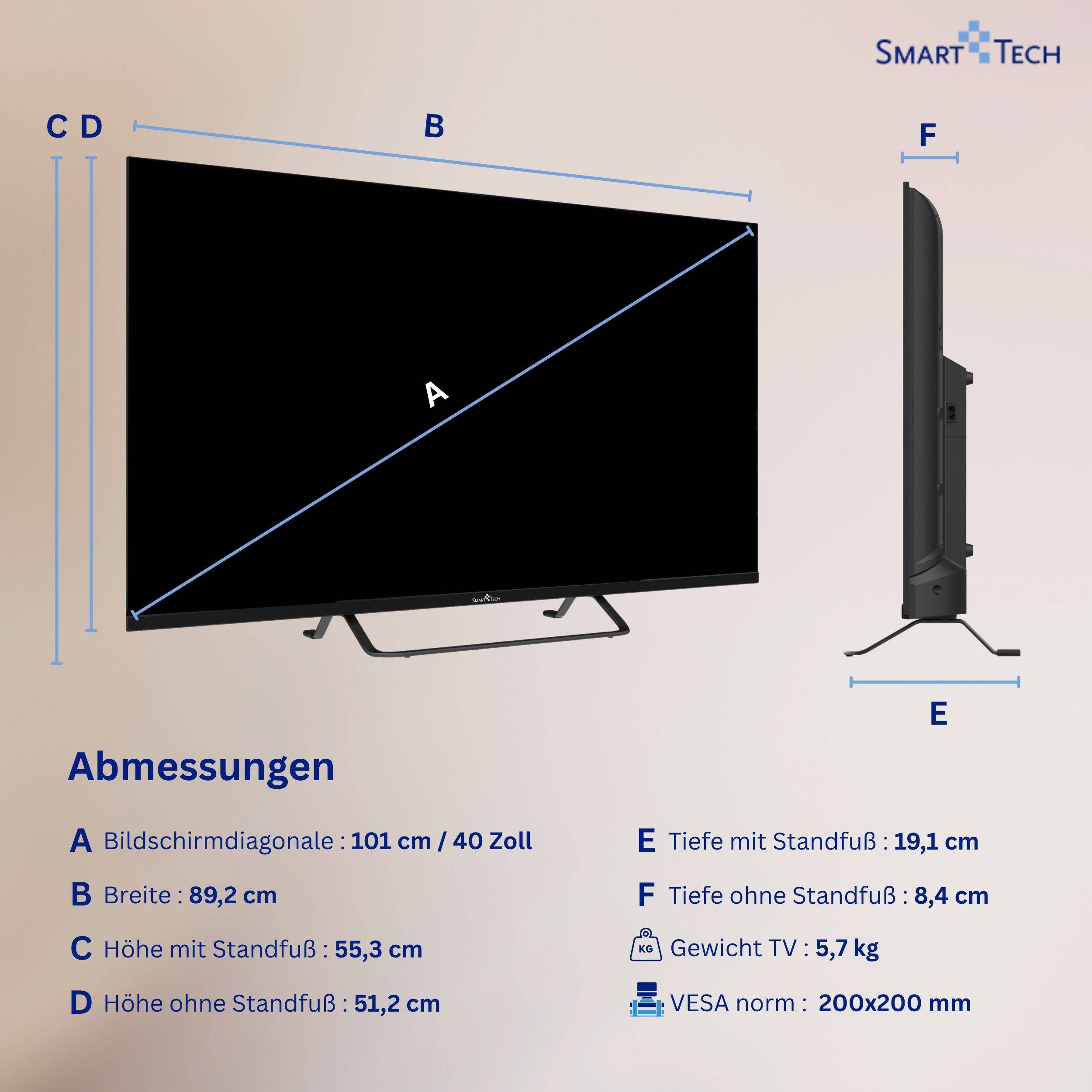 Smart Tech 40QV02V QLED Fernseher 40 Zoll Smart TV VIDAA Full HD Auflösung und Triple-Tuner (2026)-2