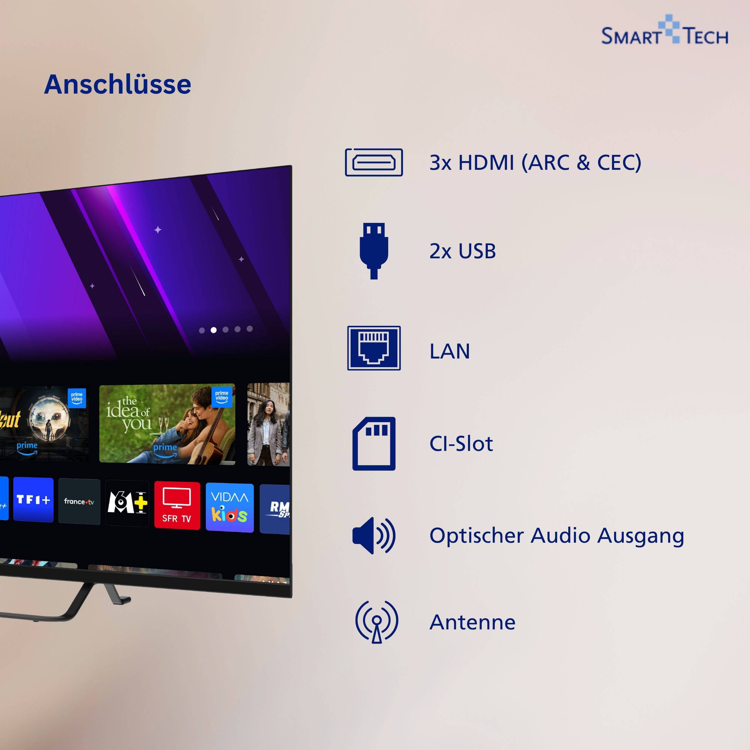 Smart Tech 40QV02V QLED Fernseher 40 Zoll Smart TV VIDAA Full HD Auflösung und Triple-Tuner (2026)-3