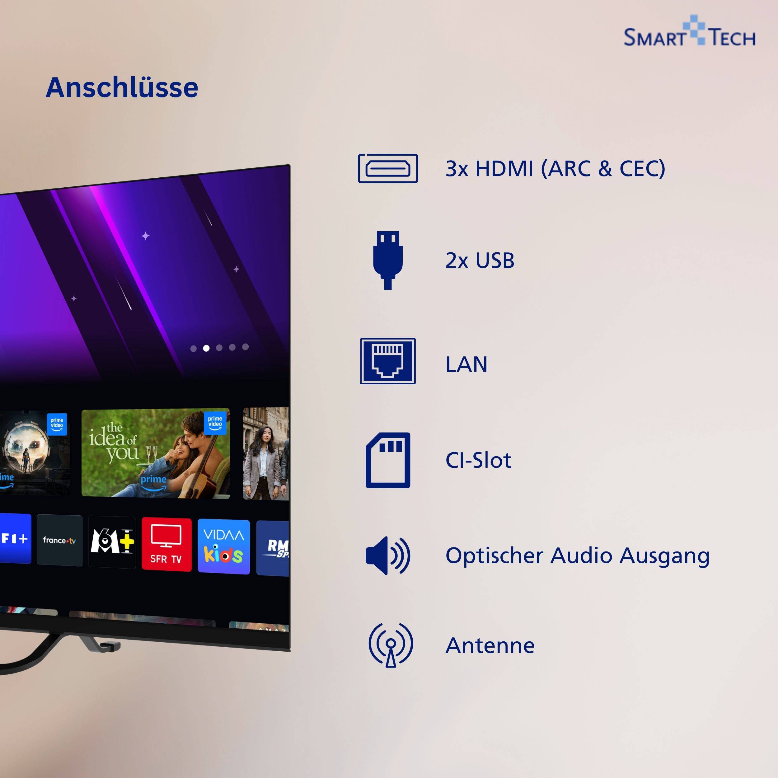 Smart Tech 32QV02V QLED Fernseher 40 Zoll Smart TV VIDAA HD ready Auflösung und Triple-Tuner (2026)-3