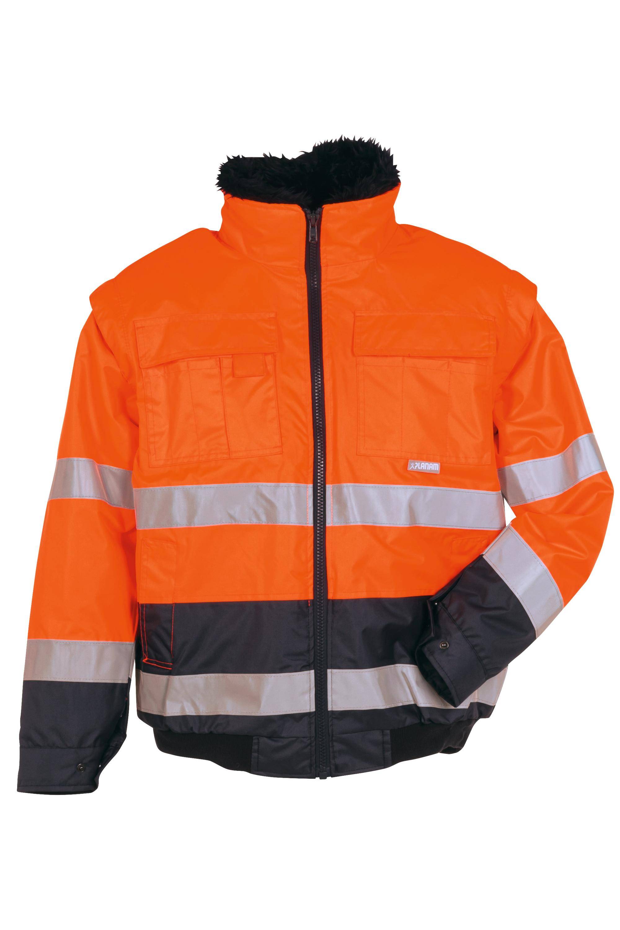 Planam Comfortjacke 2-farbig Warnschutz, Outdoor orange/marine Gr. 5XL
