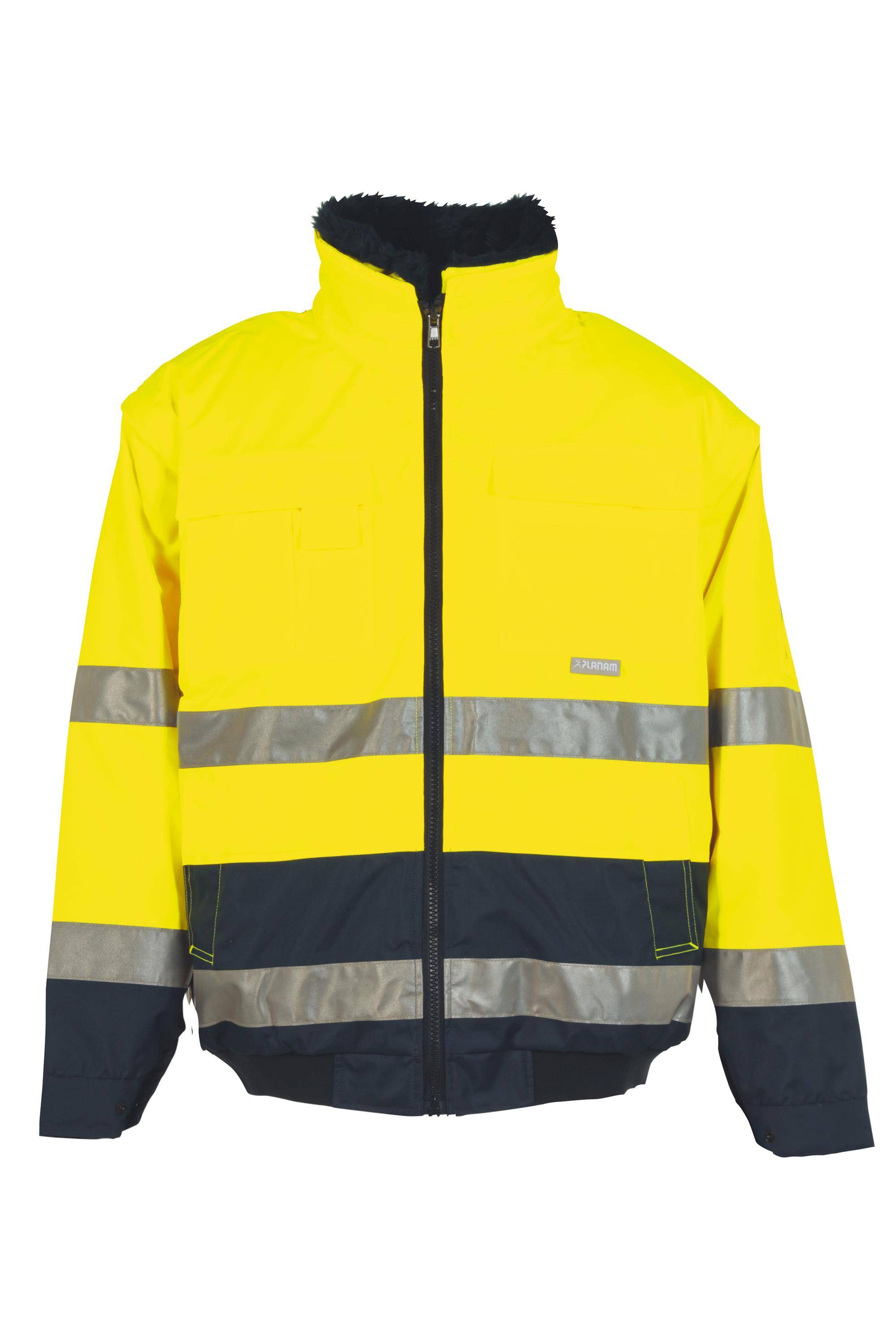 Planam Comfortjacke 2-farbig Warnschutz, Outdoor gelb/marine Gr. 6XL