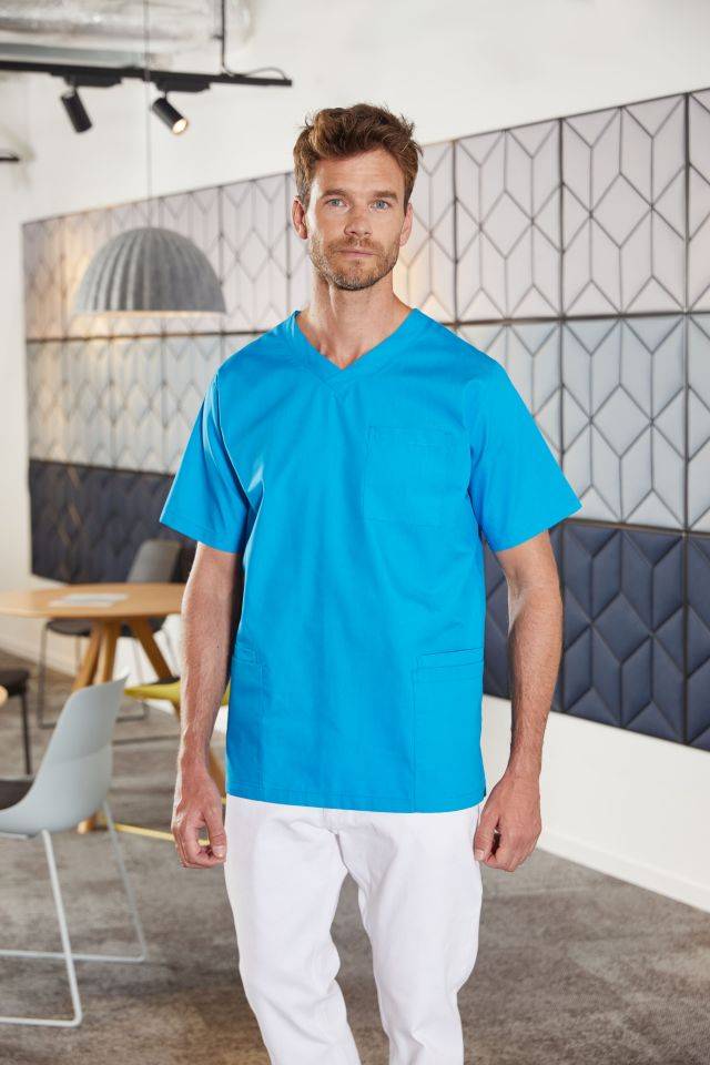 Men's Kasack Klassischer Schlupfkasack mit V-Ausschnitt blau, Gr. 3XL-2