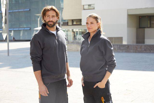 Workwear Half Zip Sweat Sweatshirt mit Stehkragen und Reißverschluss gelb, Gr. 5XL-2