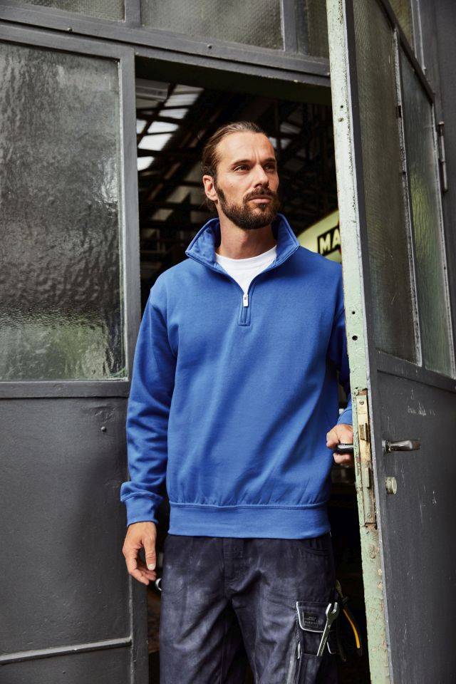 Workwear Half Zip Sweat Sweatshirt mit Stehkragen und Reißverschluss gelb, Gr. 5XL-3