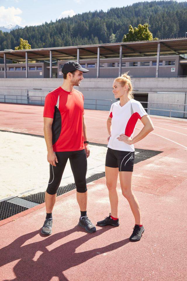 Men's Running-T Atmungsaktives Laufshirt weiß/rot, Gr. S-1