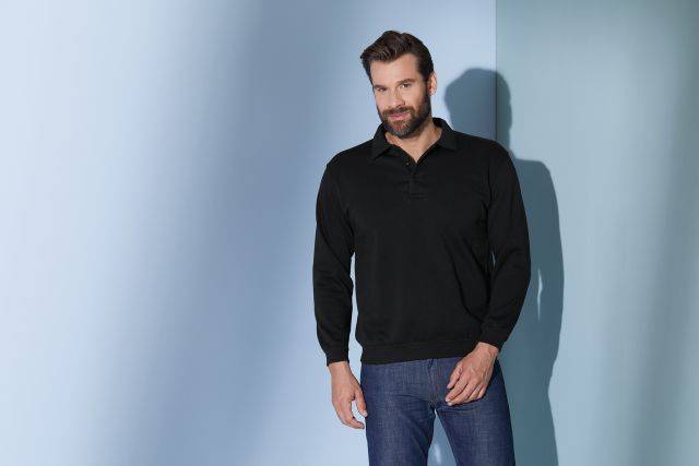 Polo-Sweat Heavy Klassisches Komfort Polo-Sweatshirt grau, Gr. XL-1