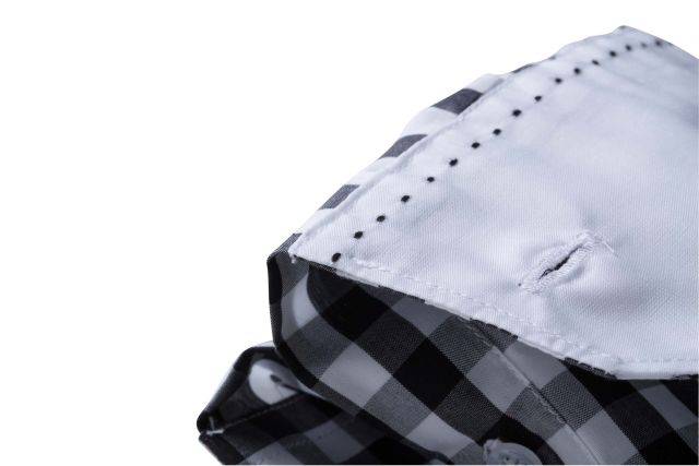 Men's Checked Shirt Modisches Karoshirt mit Uni-Einsätzen an Kragen und Manschette grün/weiß, Gr. M-1