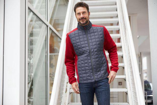 Men's Knitted Hybrid Jacket Strickfleecejacke im stylischen Materialmix grau, Gr. XL-1