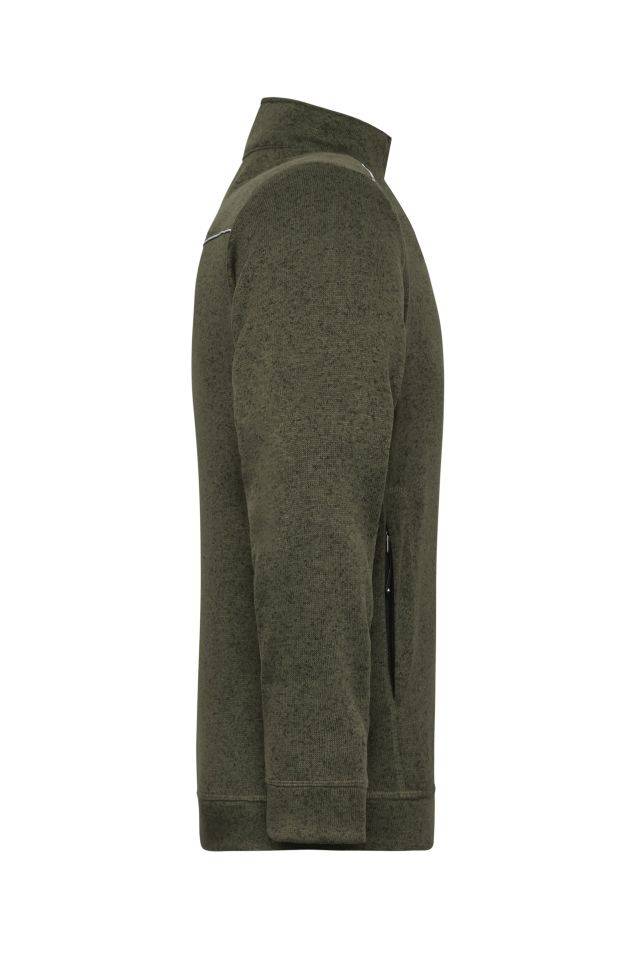 Men's Knitted Workwear Fleece Jacket - SOLID - Pflegeleichte Strickfleece-Jacke grün/oliv/schwarz, Gr. S-4