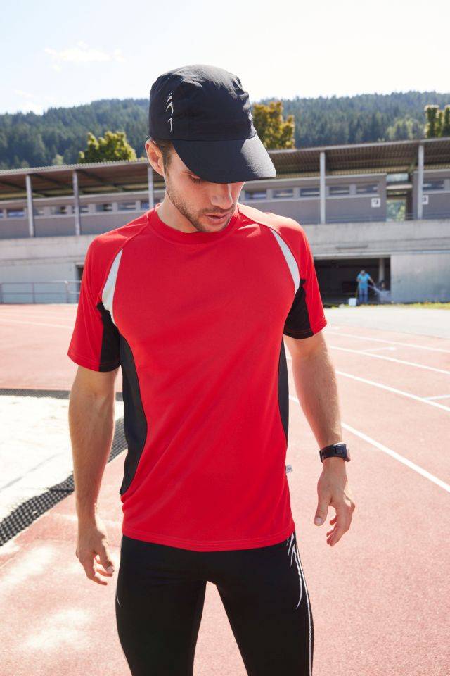 Men's Running-T Atmungsaktives Laufshirt weiß/rot, Gr. S-2
