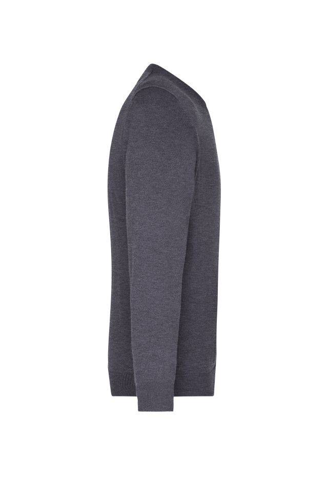Men's V-Neck Pullover Klassischer Baumwoll-Pullover grau/schwarz, Gr. L-4