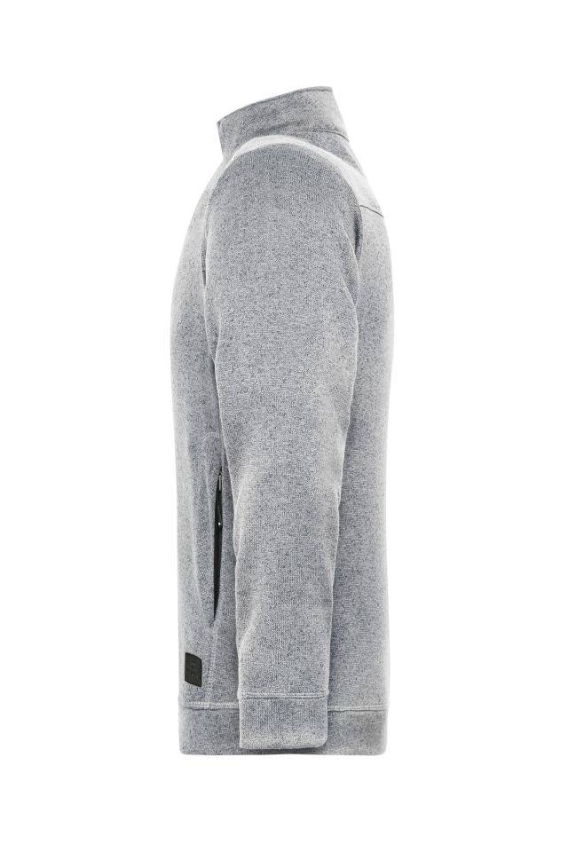 Men's Knitted Workwear Fleece Jacket - SOLID - Pflegeleichte Strickfleece-Jacke weiß/grau, Gr. L-3