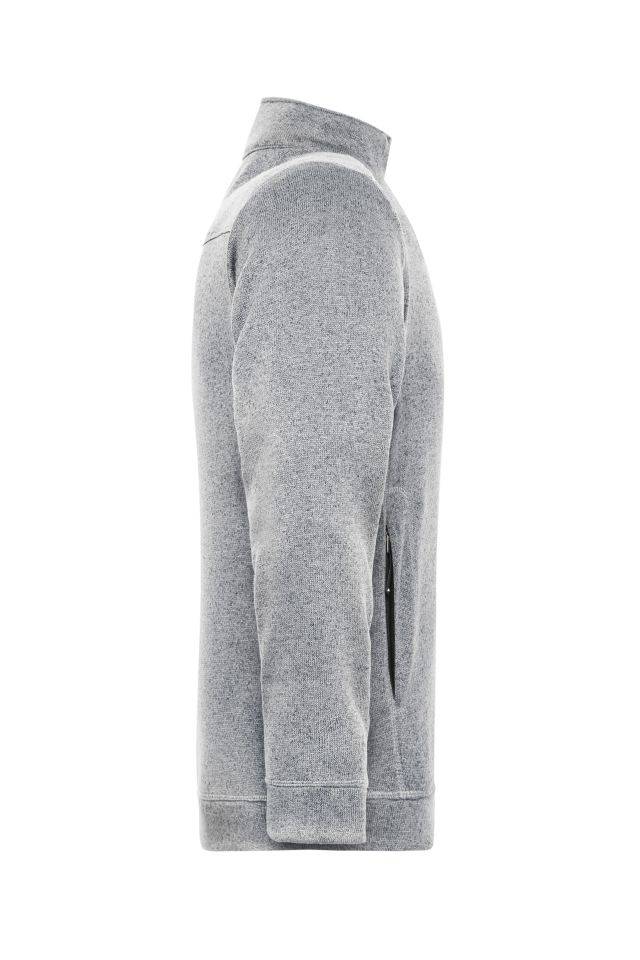 Men's Knitted Workwear Fleece Jacket - SOLID - Pflegeleichte Strickfleece-Jacke weiß/grau, Gr. L-4