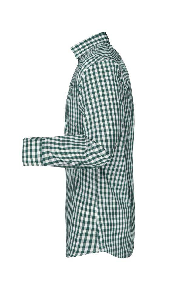 Men's Checked Shirt Modisches Karoshirt mit Uni-Einsätzen an Kragen und Manschette grün/weiß, Gr. M-4