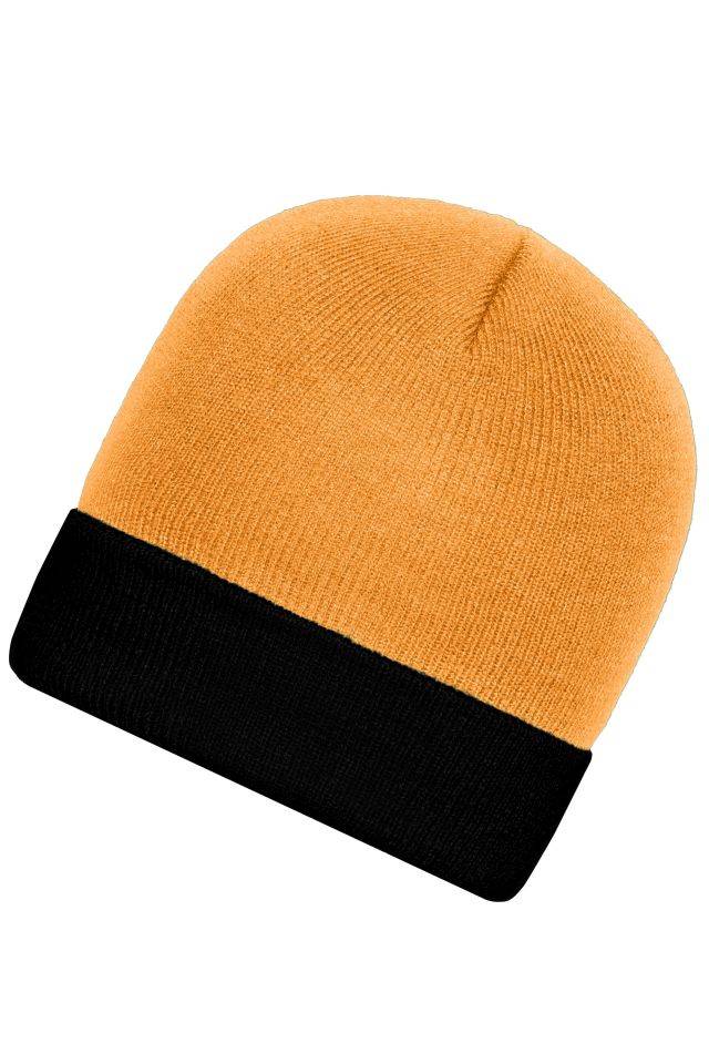Knitted Cap Klassische Strickmütze mit Umschlag schwarz/orange, Gr. one size-1