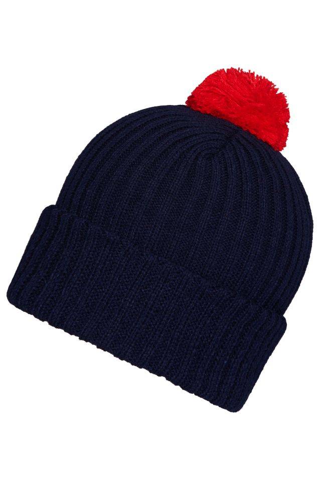 Knitted Cap with Pompon Trendige Pomponmütze in vielen Farben rot/blau, Gr. one size-1