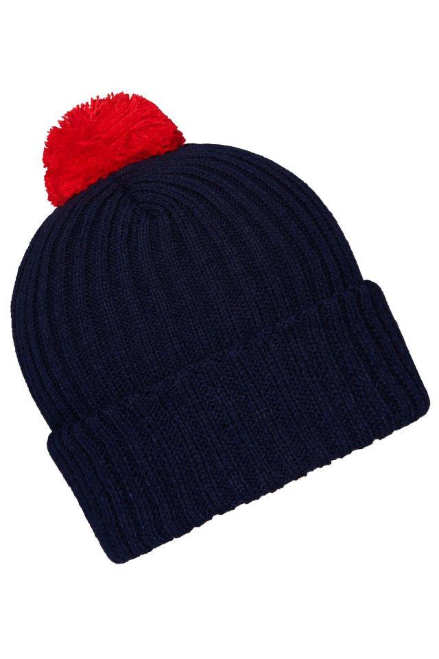 Knitted Cap with Pompon Trendige Pomponmütze in vielen Farben rot/blau, Gr. one size-2