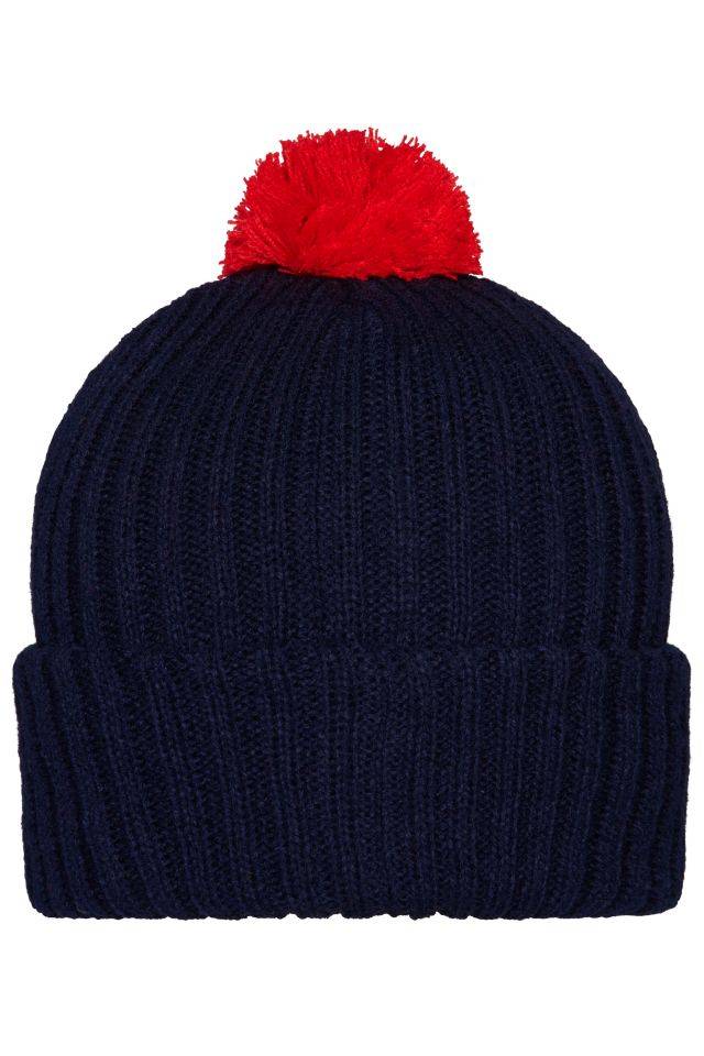 Knitted Cap with Pompon Trendige Pomponmütze in vielen Farben rot/blau, Gr. one size-3