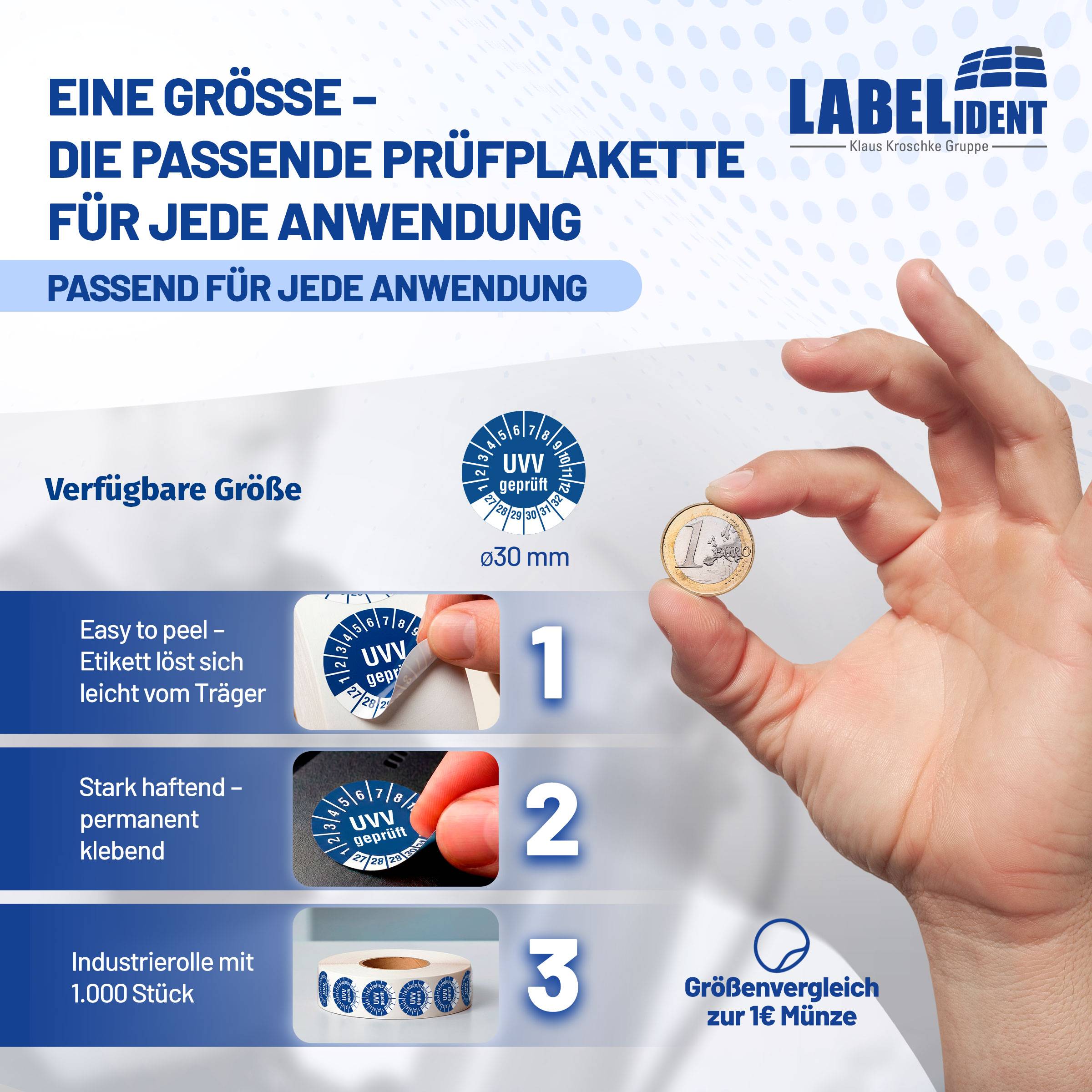 Labelident Prüfplaketten UVV geprüft, Ø 30 mm, 1.000 Etiketten-3