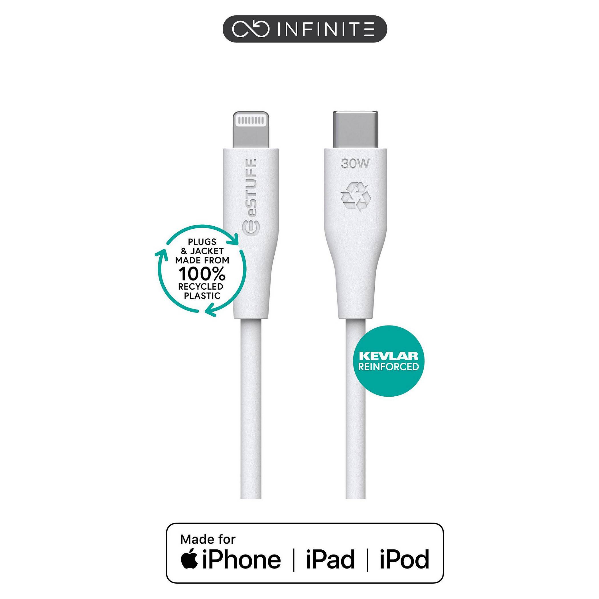 eStuff INFINITE USBC to Lightning Cable MFI 2m White. Recycled Tablets & Smartphones Smartphone-0