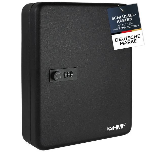 HMF Schlüsselkasten groß, Schlüsselschrank mit Zahlencode für Flur oder Garage, 45 Haken, 30 x 24 x 7,5 cm, Schwarz