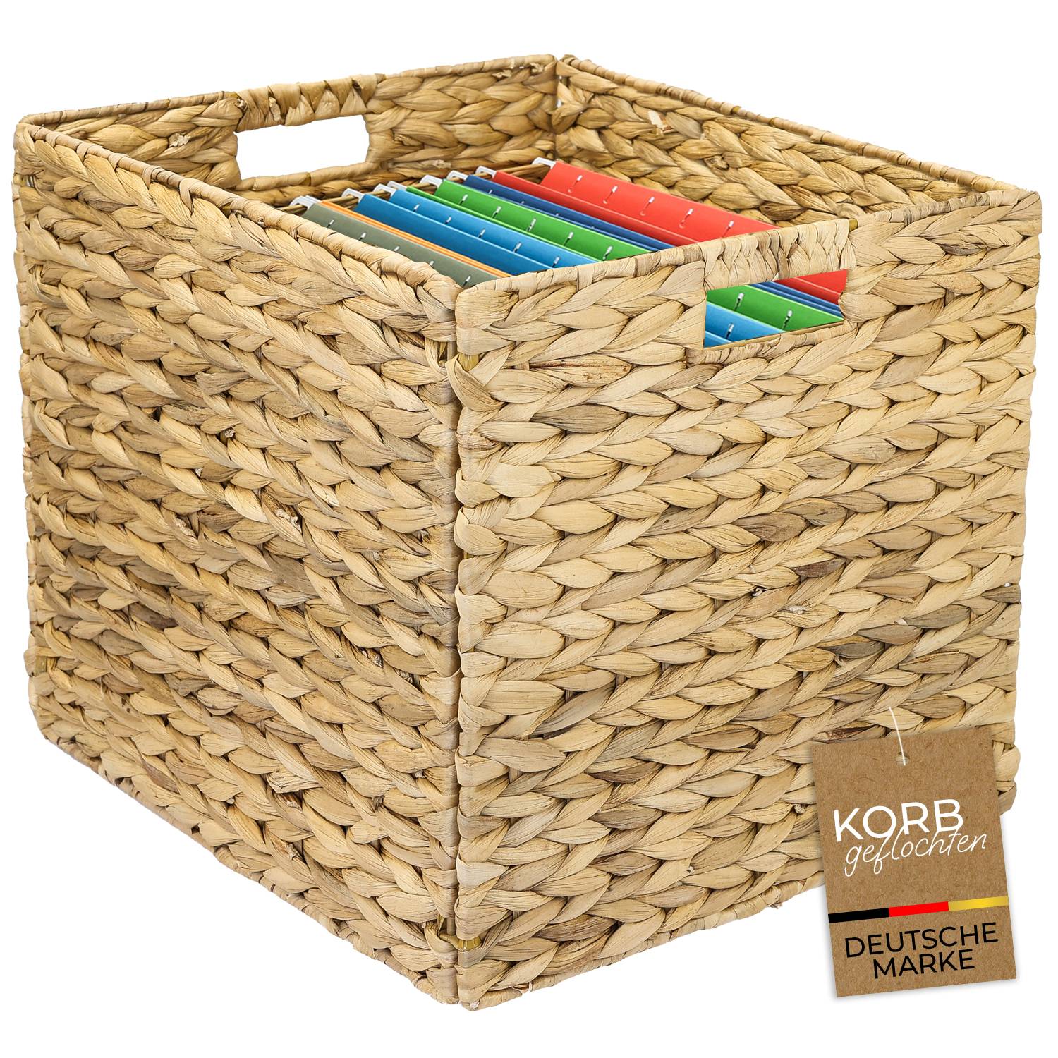 HMF Aufbewahrungskorb passend für Kallax für DIN A4 Hängeregister, Korb geflochten aus Wasserhyazinthe, 33 x 38 x 32 cm-0