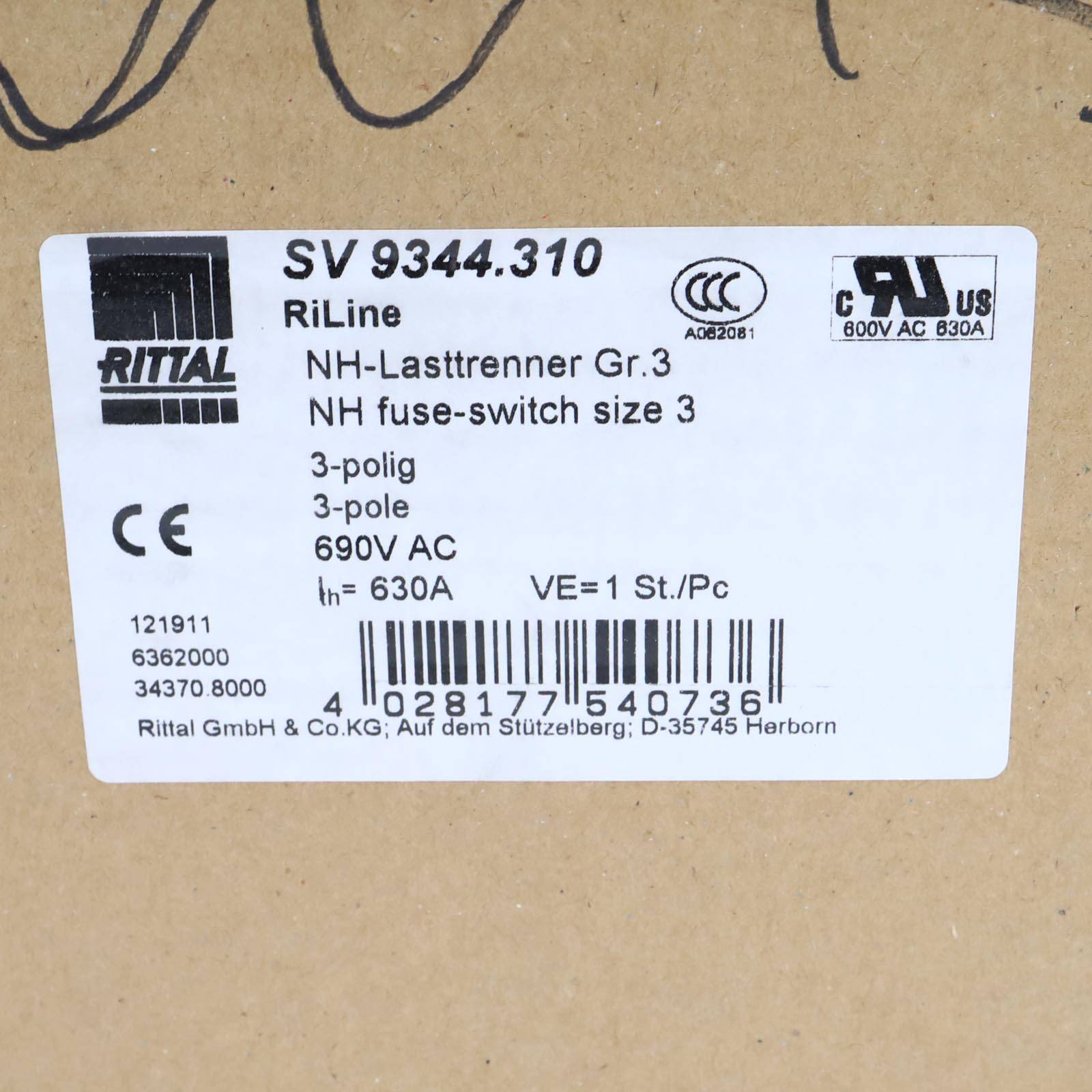 RITTAL NH-Lasttrenner Gr.03 SV 9344.310 OVP-1