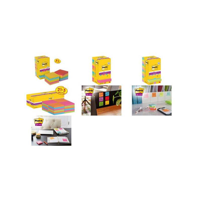 Post-it Haftnotizen super sticky notes, 76 x 76 mm, 8+4-0