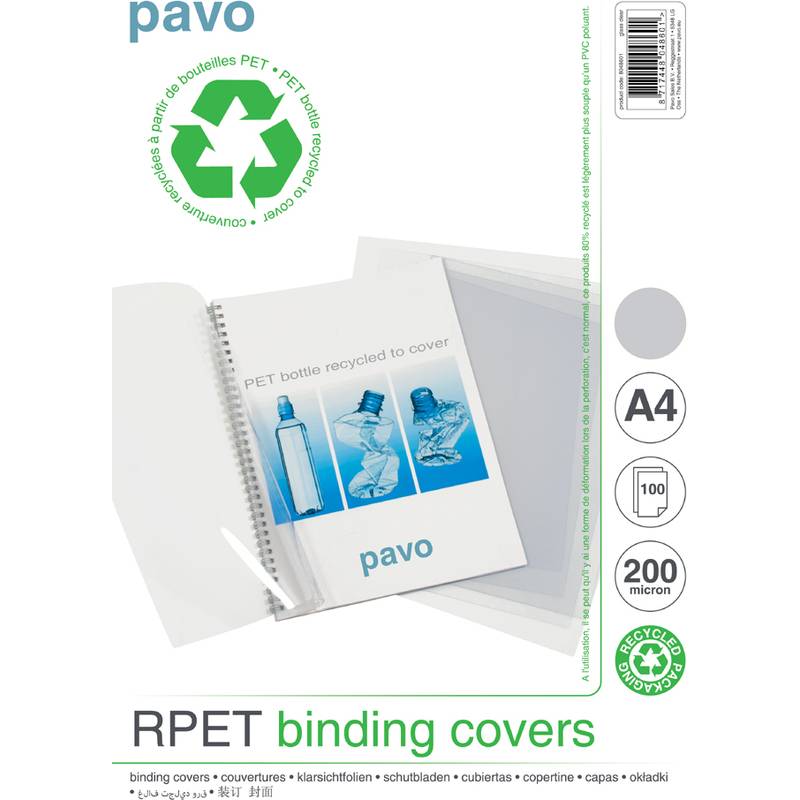 pavo Einbanddeckel, DIN A4, rPET, transparent, 0,20 mm-0