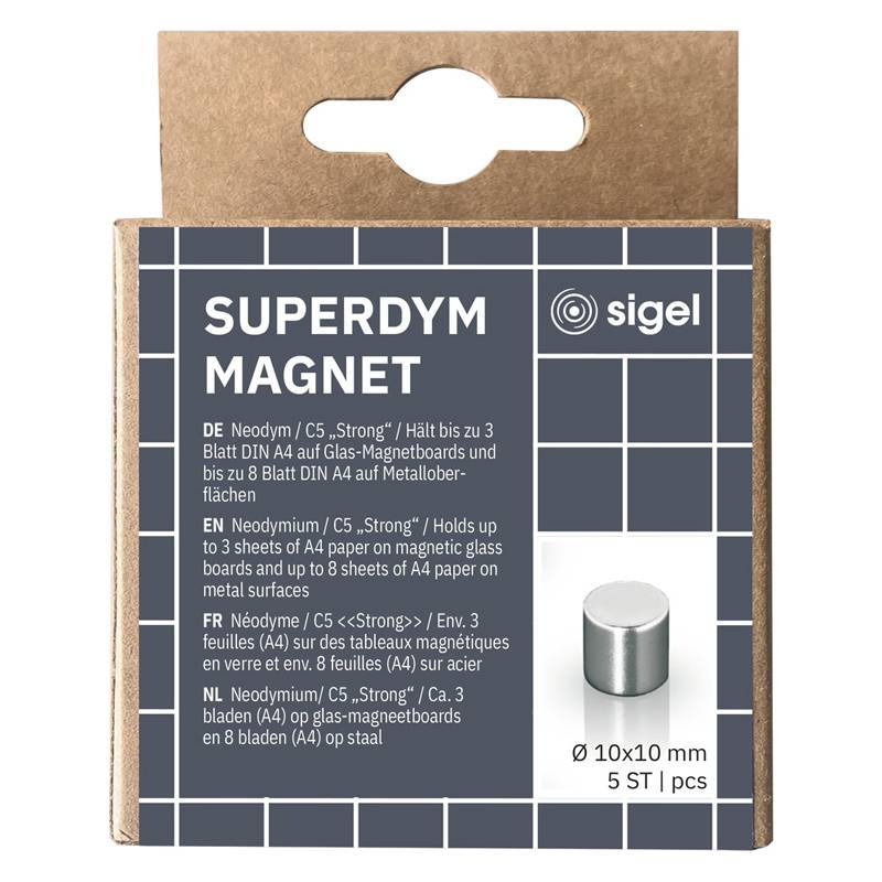 sigel Neodym-Design-Magnete Zylinder "Strong" C5, 5er Set-0