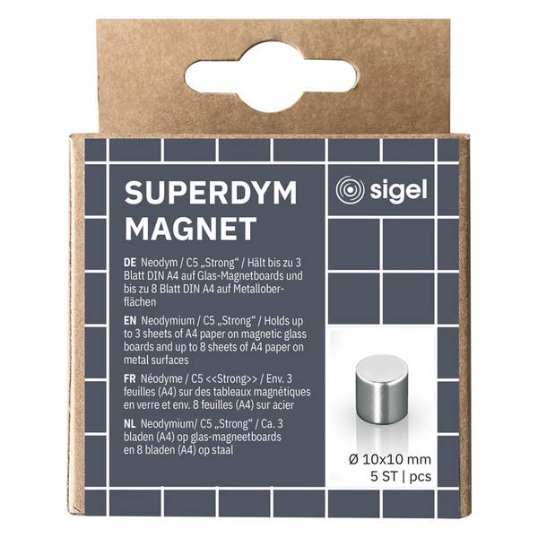 sigel Neodym-Design-Magnete Zylinder "Strong" C5, 5er Set