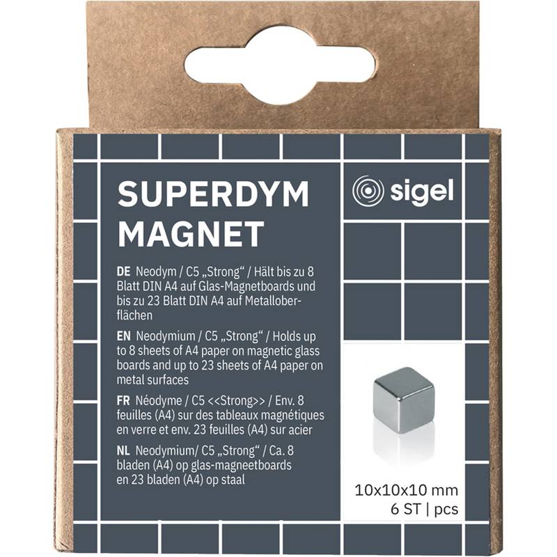 sigel Neodym-Würfelmagnet "Strong" C5, 6er Set, silber-0