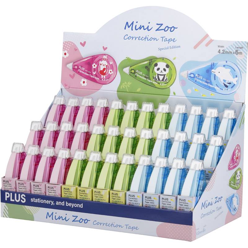PLUS JAPAN Korrekturroller "Mini Zoo", 5 mm x 6 m, Display