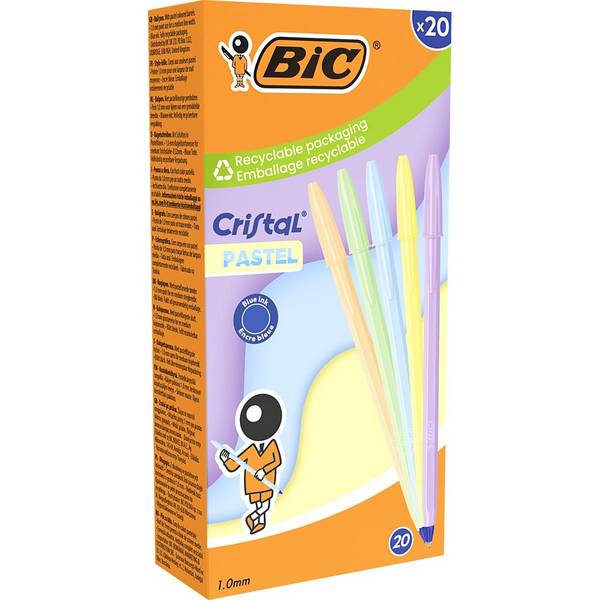 BIC Kugelschreiber Cristal Pastel, Strichfarbe: blau, 20er