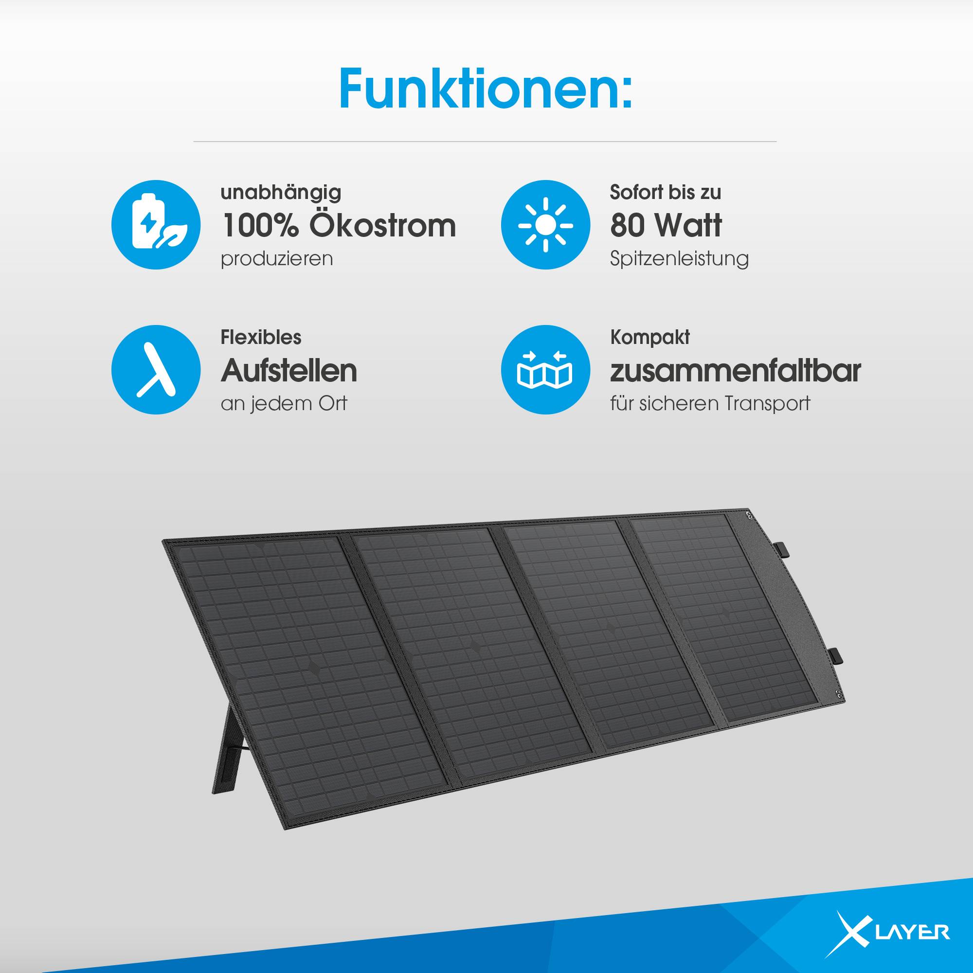 XLayer Mobiles Solar Panel 80W -falt- und aufstellbar- Grey-4