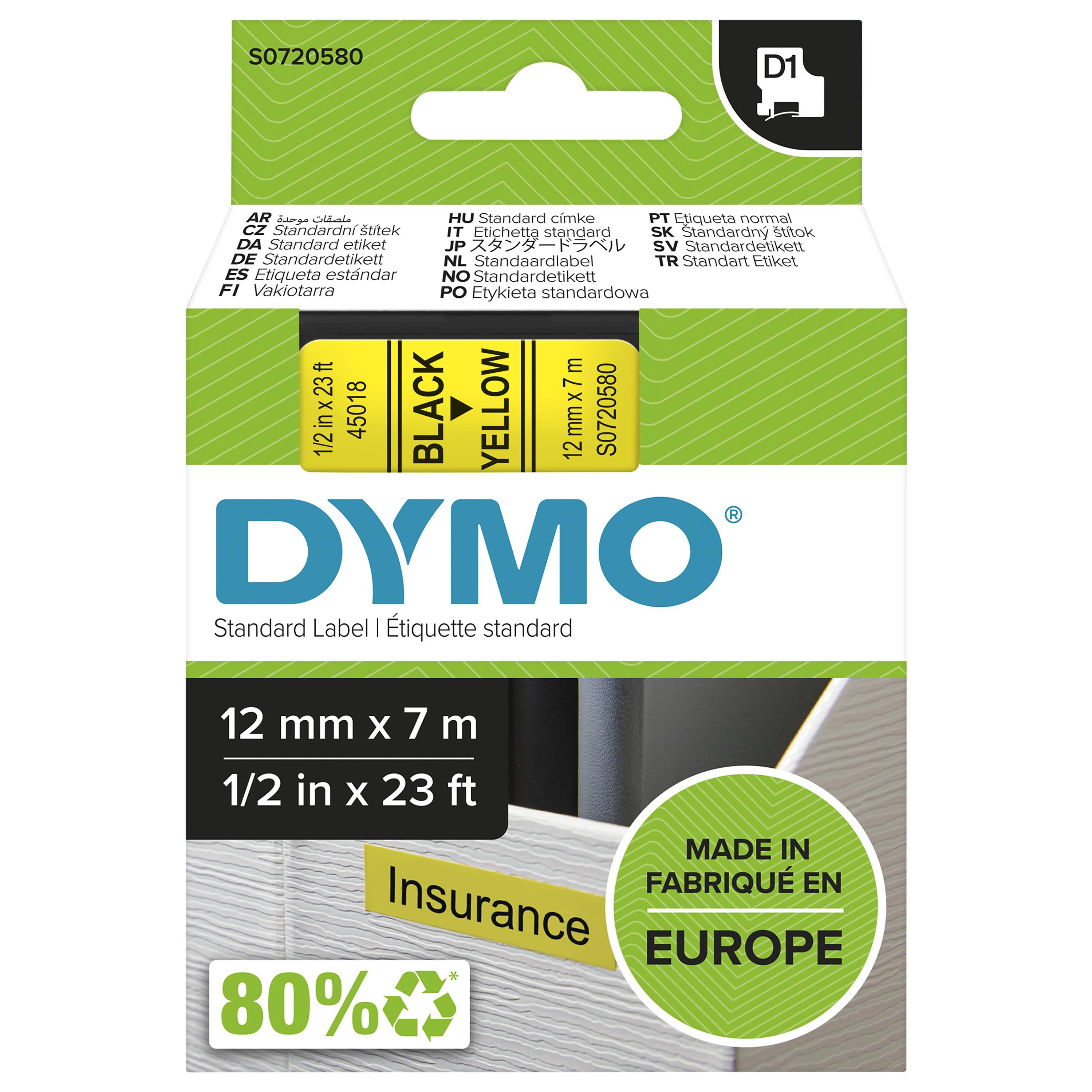 Dymo D1 Polyesterband 12 mm x 7 m, schwarz auf gelb (Artikel wird/wurde unter Herstellernummer S0720580 und 45018-1