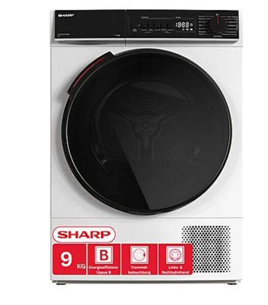 Sharp KD-WNHB9S9GWB, Freistehend, Frontlader, Weiß, Touchsteuerung, Rechts, Schwarz