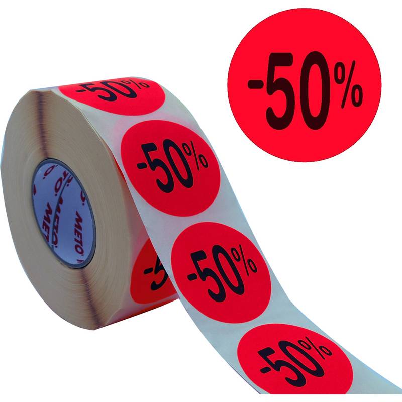 METO Promo-Etiketten "-50%", rund, rot fluor-0