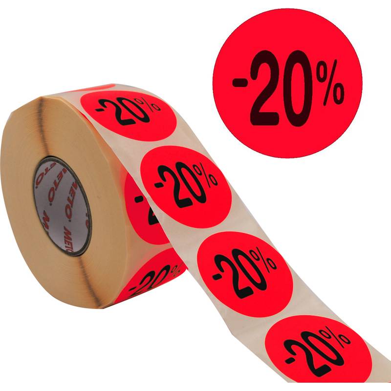 METO Promo-Etiketten "-20%", rund, rot fluor-0