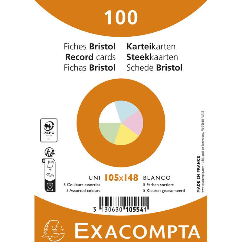 EXACOMPTA Karteikarten, DIN A6, blanko, farbig sortiert-0