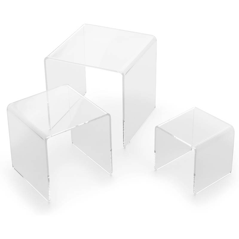 deflecto Podest quadratisch, transparent, 3er Set-0