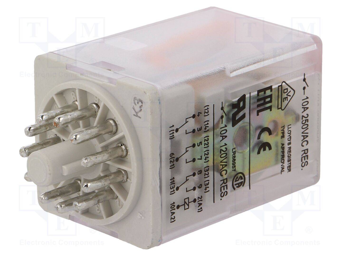 IKontakt max: 20A USpule: 110VAC Relais: elektromagnetisch 3PDT-0