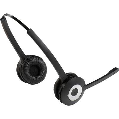 Ein schwarzes, kabelloses Headset mit Bügelmikrofon und gepolsterten Ohrmuscheln, geeignet für Telefonate und Online-Meetings.