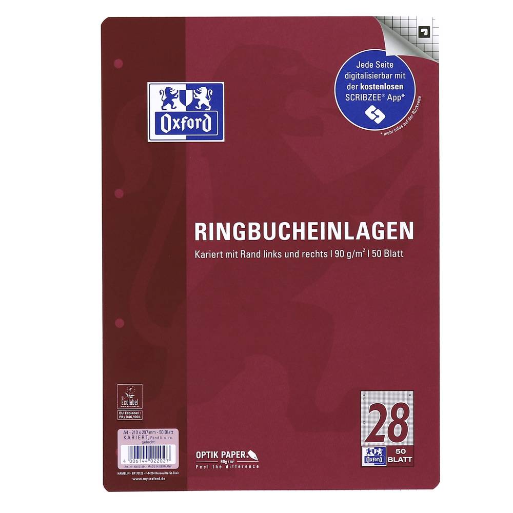 Oxford Ringbucheinlagen, DIN A4, kariert, 50 Blatt-0