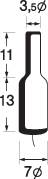 Technische Zeichnung einer Flasche mit Maßen: Gesamthöhe 24 cm, Flaschenhals 3,5 cm Durchmesser, Flaschenkörper 7 cm Durchmesser.