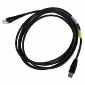 Ein schwarzes Ethernet-Kabel mit einem RJ45-Stecker und einem USB-Stecker, aufgerollt und bereit zur Nutzung.