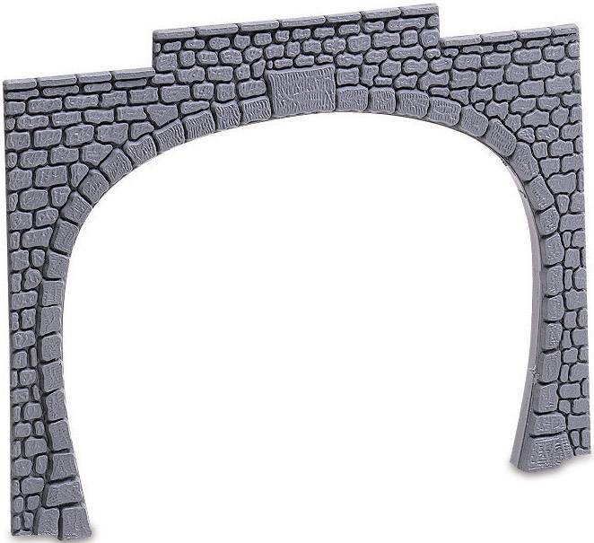 Alte Steinbogenbrücke aus grauem, strukturiertem Mauerwerk ohne Hintergrund.