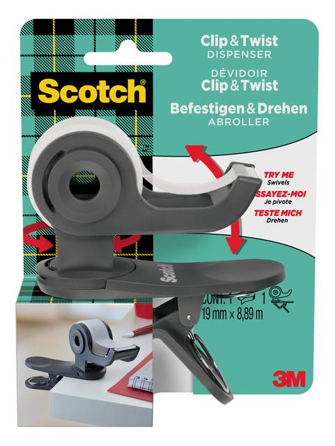 Scotch Handabroller Clip & Twist, dunkelgrau, bestückt-1
