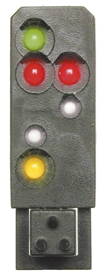 Eine Spielzeug-Ampel mit vier Lichtern in Rot, Gelb und Grün.